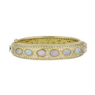 Vintage/Estate 18K Gold Opals Bangle Bracelet with Diamonds