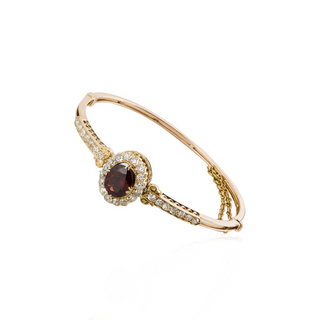 Vintage/Estate 14K Gold Diamonds Bangle Bracelet with Garnet