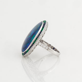 Vintage/Estate White Platinum Opal Cluster/Halo Ring with Sapphires