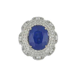 Vintage/Estate 18K White Gold Sapphire Cluster/Halo Ring with Diamonds