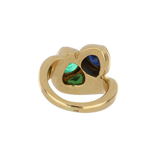 Rene Boivin 18K Gold Sapphire Crossover Ring with Emerald