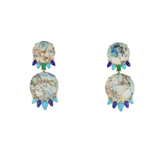 Tenenbaum Collection 18K Gold Agate Drop Earrings with Turquoise, Lapis and Diamonds