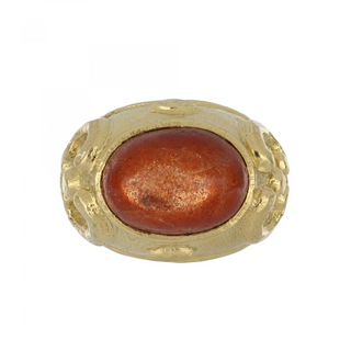 Signed 18K Gold Sunstone Solitaire Ring