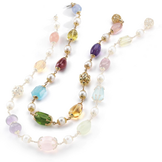 Seaman Schepps 18K Gold Blue Topaz Chain Necklace with Stones with Citrines