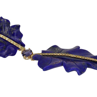 Tenenbaum Collection 18K Gold Lapis Leaf Drop Earrings with Diamonds