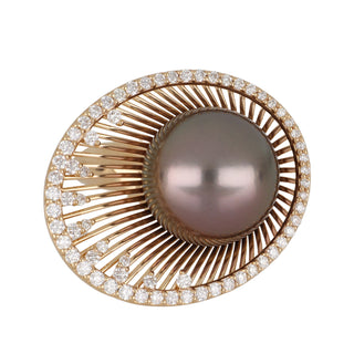 Mastoloni 18K Rose Gold Tahitian Pearl Cocktail Ring with Diamonds