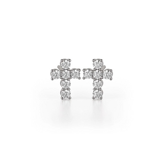 Michael M 18K White Gold Mini Diamond Cross Earrings