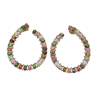 Maharaja Two-Tone Sterling Silver Tourmaline Hoop Earrings with Diamond