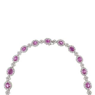 Gregg Ruth 18K White Gold Pink Sapphires Link Necklace with Diamonds