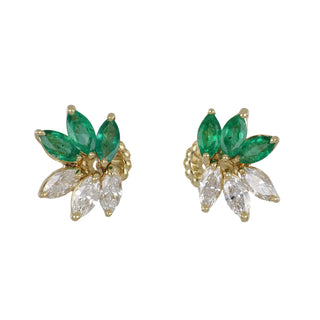 Tenenbaum Workshop 18K Gold Diamond and Emerald Stud Earrings