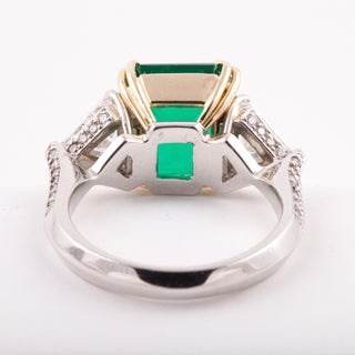 Vintage/Estate Two-Tone G&PT Emerald 3 Stone Ring with Diamonds