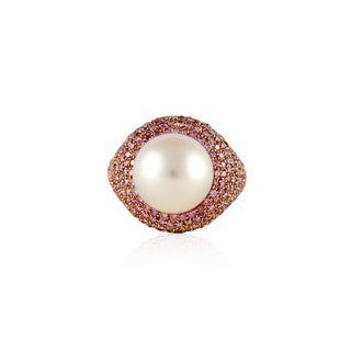 Vintage/Estate 18K Rose Gold South Sea Pearl Cocktail Ring with Diamond