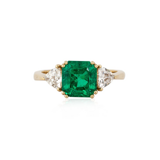 Vintage/Estate 18K Gold Emerald 3 Stone Ring with Diamonds