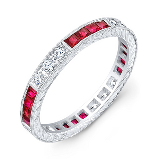 Tenenbaum Collection 18K White Gold Rubies Eternity Ring with Diamonds