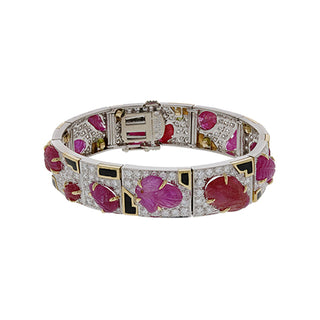 David Webb Two-Tone Gold & Platinum Rubies Line Bracelet with Diamonds