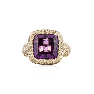 Estate 18K Gold Amethyst Cocktail Ring with Fancy Color Diamonds