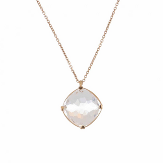 Signed 18K Rose Gold Rock Crystal Pendant Necklace