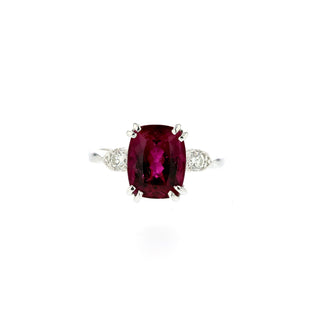 Vintage/Estate Platinum Rubellite Tourmaline 3 Stone Ring with Diamonds