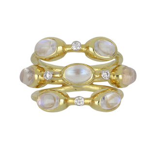 Mazza 14K Gold Moonstones Cluster/Halo Ring with Diamonds