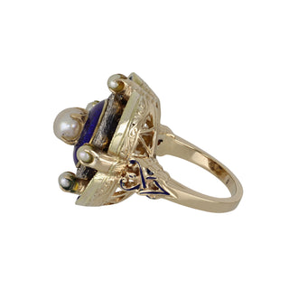 Victorian Revival Gold & Platinum Cultured Pearl Enamel Target Ring