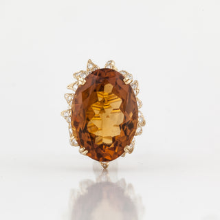 Vintage Julius Cohen18K Gold Citrine Ring with Diamonds