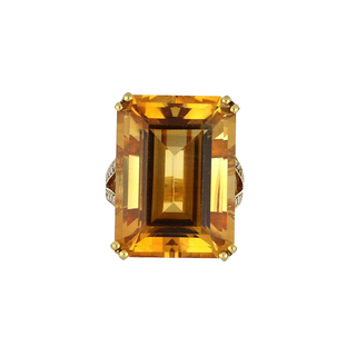 Estate 18K Gold Citrine Cocktail Ring with Diamonds