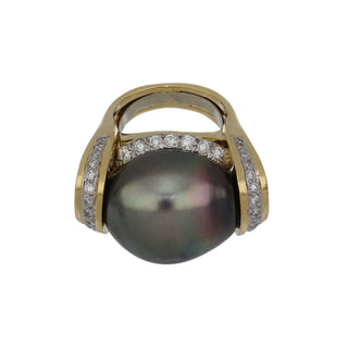 David Webb 18K Gold Tahitian Pearl Cocktail Ring with Pearl