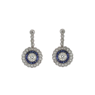 Vintage/Estate Platinum Diamonds Drop Earrings with Sapphires