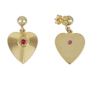 Mid-Century Tiffany & Co. 14K Gold Fluted Heart Earrings with Rubies