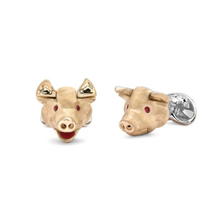 Deakin & Francis Sterling Silver Pig Cufflinks with Rubies