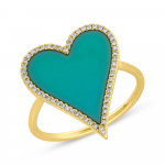 Shy Creation 14K Gold Turquoise Heart Ring with Diamonds