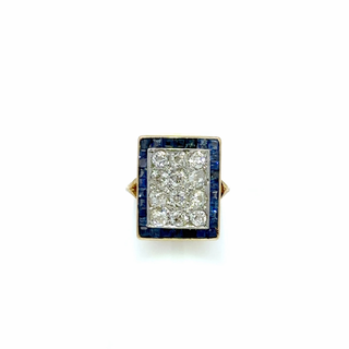 Vintage/Estate Two-Tone G&PT Diamonds Cluster Ring with Sapphires