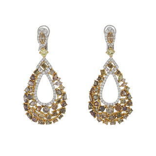 Vintage/Estate Two-Tone 18K Gold Diamonds Drop Earrings with Diamond