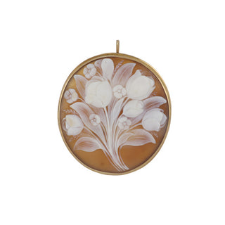 Victorian 14K Gold Oversized Floral Shell Cameo Pin/Pendant