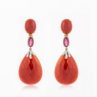 Tenenbaum Collection 18K Gold Agates Multi Drop Earrings with Tourmalines