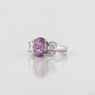 Platinum Pink Sapphire and Diamond 3 Stone Ring