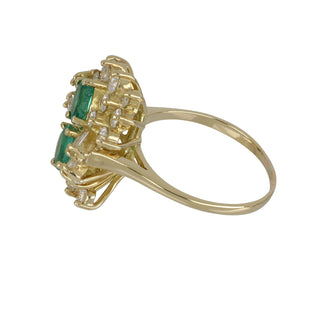 Vintage/Estate 18K Gold Emeralds Twin Stone Ring with Diamonds