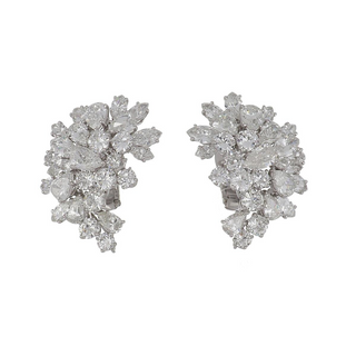 Vintage/Estate White Platinum Diamonds Clip Earrings