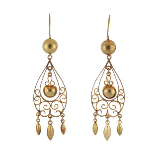 Victorian 14K Gold Openwork Drop Earrings with Fringe