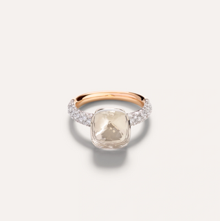 Pomellato Two-Tone 18K Gold White Topaz Nudo Classic Ring with Diamonds