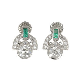 Tenenbaum Workshop Platinum Diamond and Emerald Drop Earrings