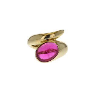 Estate Signed 18K Gold Rubellite Tourmaline Bypass Ring