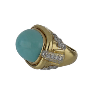 David Webb Yellow G&PT Turquoise Cocktail Ring with Diamonds