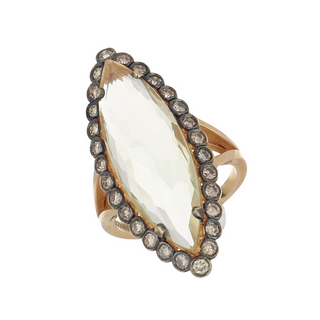 Suzanne Kalan 18K Rose Gold Marquise Lemon Quartz & Diamond Ring