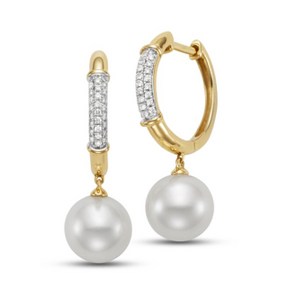 Mastoloni 18K Gold Freshwater Pearl Drop Earrings with Diamonds