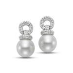 Mastoloni 18K White Gold Freshwater Pearl Drop Earrings with Diamond