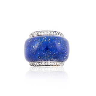 Signed 18K Gold Lapis Dome Ring with Diamonds