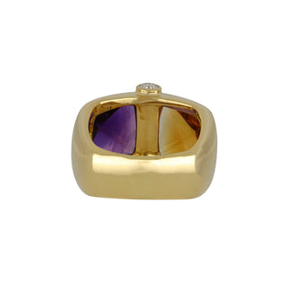 1980s 18K Gold Citrine and Amethyst Twin Stone Ring