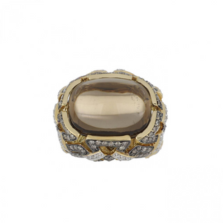 Vintage/Estate 18K Gold Quartz Dome Ring with Diamonds