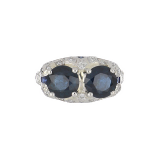 Vintage/Estate White Platinum Sapphires Twin Stone Ring with Diamonds